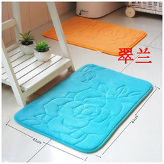 The new water coral fleece mat mat Rose Garden bathroom bathroom mat slow rebound check mat 86*53 Turquoise blue