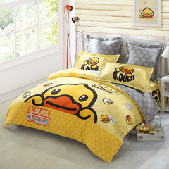 Lovo Luo Lai lives in cartoons, cotton quilt covers, bed sheets, yellow duck, 4 pack, all cotton children's kit, little yellow duck, fashion big duck 1.2m (4 feet) bed.