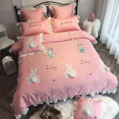 Children's four sets of pure cotton girls bedding, cotton bed sheets, quilt, cartoon rabbit ball, cute kit 60 Five sets of cashmere rabbit 1.8m (6 feet) bed