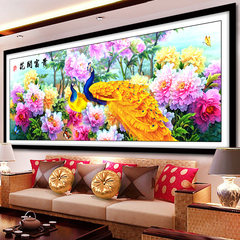 The new diamond painting blossoming spring peacock cross stitch embroidery diamond drill and drill a living room full of peony Full drill [180x75 cm] Rubik's cube drill more than 30%