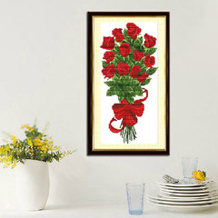 Authentic and accurate print cross stitch kit H100 Valentine's roses, new living room, a large picture [34x65 cm] more than 30% lines in printing