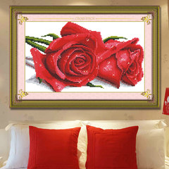 Accurate printing cross embroider rose red rose wedding gift slightly cross stitch simple novice [48x28 cm] more than 30% lines in printing
