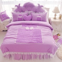 Pure cotton, Korean princess, four sets of lace lace quilt, bedspread, bed dress, wedding dress, Korean style cotton bed perfume, rose purple 1.2m (4 ft) bed.