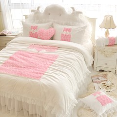Pure cotton, Korean princess, four sets of lace lace quilt, bedspread, bed dress, wedding dress, Korean style cotton bed perfume, Rose White 1.2m (4 ft) bed.