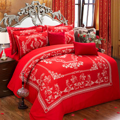 Simple wedding four piece 1.8m red wedding bedding, bedding quilt, embroidered bed with beautiful brocade - 1.2m (4 ft) bed
