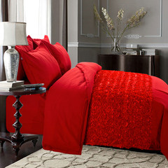 Simple wedding four piece 1.8m red wedding bedding, bedding quilt kit embroidered bed matching rose bride - bed 1.2m (4 ft) bed