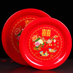 Wedding round red plate tray, tea wedding tray, wedding celebration, tea tray, candy plate, fruit plate, big red small, mandarin duck, happy character.