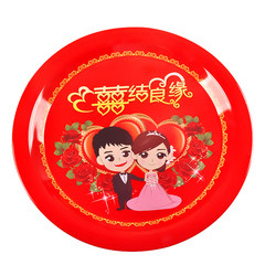 Wedding round red plate tray, tea wedding tray, wedding day, candy tray, fruit plate, bride and bridegroom.