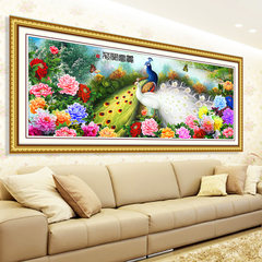 Diamond painting, full of diamonds, flowers, flowers, peacocks, Rubik's cube, round drill, sticking drill, cross stitch living room painting, full of diamond embroidery Part of the flowers bloom peacock 148*62cm