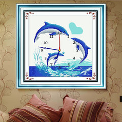 The cross embroider printing for dolphin lovers Watch Clock New Cross Stitch room slightly simple series [34x44 cm] precision printing - no movement