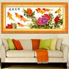 Printed cross show, diving, rich and rich, cross stitch living room printing, New Cross rust peony carp [169x70 cm] more than 30% lines in printing