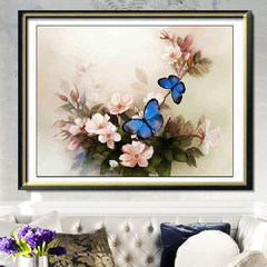 The new 3D cross stitch precision printing Blue Butterfly Wedding series cross embroider simple modern living room full of embroidery 3D [60x46 cm] precision printing