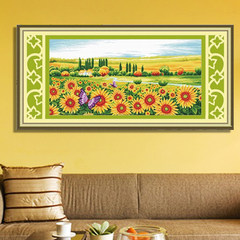 Accurate printing cross stitch embroidery painting sunflower manor garden new room a flower SZX [100x50 cm] more than 30% lines in printing