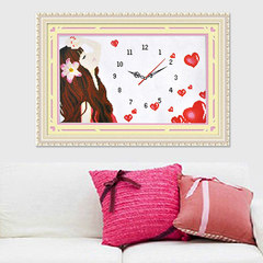 Precision print happy hour watch beauty girl new cross stitch, simple living room bedroom clock series [56x35 cm] printing - no bell core