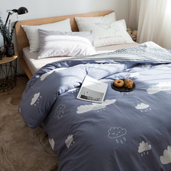 Simple South Korean cotton four piece cartoon cotton bed sheet quilt cover, bed cap 4 piece 1.8m1.5 m bedding, bed sheet cloud 1.2m (4 ft) bed