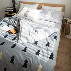 Simple South Korean cotton four piece cartoon cotton bed sheet quilt cover, 4 sets of bedclothes, 1.8m1.5 m bedding, bed sheet forest 1.2m (4 ft) bed.