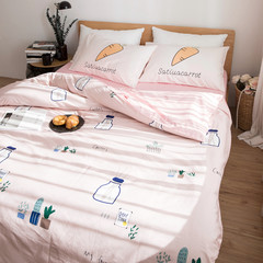 Simple South Korean cotton four piece cartoon cotton bed sheet quilt cover, bed cap 4 piece 1.8m1.5 m bedding, bed sheet pure 1.2m (4 ft) bed.
