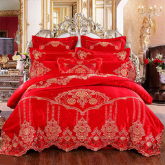 All cotton wedding celebration, red dragon and Phoenix ten pieces of Satin Embroidery, quilted quilt cover, quilt cover sheets 1.8m2.0 M. de se 1.5m (5 ft) bed