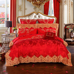 All cotton wedding celebration, red dragon and Phoenix ten pieces of Satin Embroidery, quilted quilt cover, quilt cover sheet 1.8m2.0 meters, king style 1.5m (5 feet) bed.