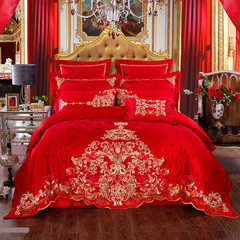 All cotton wedding celebration, red dragon and Phoenix ten pieces of satin embroidered quilted quilt cover quilt sheets 1.8m2.0 meters Royal Garden 1.5m (5 feet) bed.