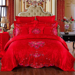 All cotton wedding celebration, red dragon and Phoenix ten pieces of Satin Embroidery, quilted quilt cover, quilt cover, bed 1.8m2.0, sweet scent 1.5m (5 ft) bed.