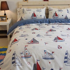 Suite three sets of simple cotton bedding cotton bedding children cartoon sailing four piece fitted sheets Sailing sheet money 1.2m (4 feet) bed