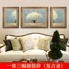 Rich tree, American minimalist sofa, background decorative painting, European style, living room, hanging restaurant, modern painting 70*70 Simple black wood grain frame South warm tree, a set of three price ABC (retro gold) Oil film laminating + low refl