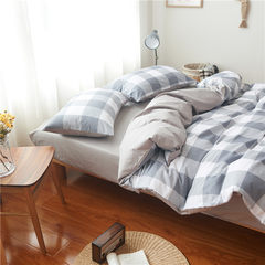 Simple Japanese striped lattices, cotton four piece set cotton bedding, bedsheets, bedclothes, quilt covers, 1.8m bed sheets, bed sheets, Yue Ge grey 1.8m (6 ft) beds.