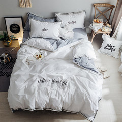 Ins wind cotton thickening and grinding four piece net red lace tassel embroidery embroidery quilt, simple double bed, single bed sheet, bed Hello white grey m 1.5m (5 ft) bed.