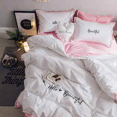 Ins wind cotton thickening and grinding four piece net red lace tassel embroidery quilt, simple double bed, single bed sheet, bed Hello, pink and white m 1.5m (5 ft) bed.