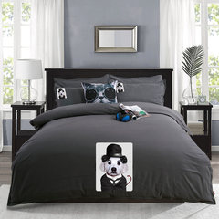 Pure color sanding four piece cartoon dog Chaplin bedding 1.8M bedding quilt, student dormitory bedding seven pieces set Chaplin (deep grey) 1.5m (5 ft) bed