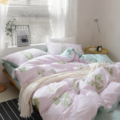 Simple, fresh and pure cotton four piece set of green leaves, cotton bedding, summer cool, quilt, bedclothes, bed sheets, bed sheets, section - think 1.2m (4 feet) bed.