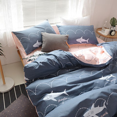 Simple and refreshing pure cotton four piece set of green leaves, cotton bedding, summer refreshing quilt, bedclothes, bed sheets, bed sheets, small shark 1.2m (4 feet) beds.