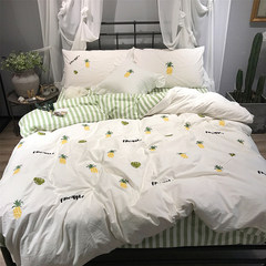 Wash cotton pin embroidery four piece set cotton, pure cotton 1.5 Korean style breeze small fresh bed sheet quilt 1.8 bedding, bedding, pineapple 2.0m (6.6 feet) bed