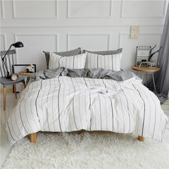 Nordic simple cotton four sets of white striped cotton sheets, bedding, bedding, 1.8m2.0m bed Bed linen Youth -KBL 1.2m (4 feet) bed