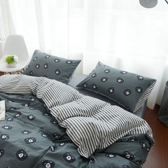 北欧简约韩式小清新ins纯棉四件套小碎花田园床品被套条纹床单款 床单款 呆萌熊（纯色床单） 1.2m（4英尺）床
