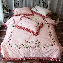 Princess 60 Satin cotton pastoral sijiantao cotton double quilt cover small fresh bedding sheets Strawberry Princess powder 1.5m (5 feet) bed