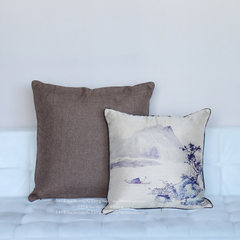 The new Chinese style landscape decoration pillow pillow linen grey model room decoration coffee color square pillow [genuine guarantee] 45 days no reason to return