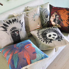 [Indian] package north European American personality cartoon Indian tribe cotton linen pillow cushion XL+ super size XXL