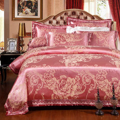 Satin Jacquard bedding, four piece bedclothes set, 4 sets of home wedding bed products, Eiffel bean paste 1.5m (5 ft) bed.