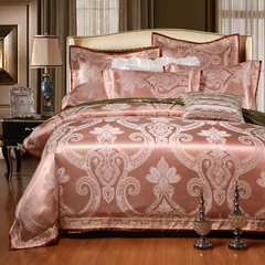 Satin Jacquard bedding, four piece bed set, 4 sets of home wedding bed, Stuttgart - Grey camel 1.5m (5 ft) bed.