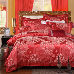 Satin Jacquard bedding, four piece bed set, 4 sets of home wedding bed, Athens - magenta 1.5m (5 ft) bed.
