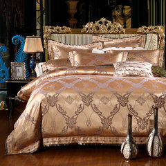 Satin Jacquard bedding, four piece bed set, 4 sets of home wedding bed, Budapest golden grey 1.5m (5 ft) bed.