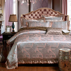 Satin Jacquard bedding, four piece bed set, 4 sets of home wedding bed, Gubbio red ash 1.5m (5 ft) bed.