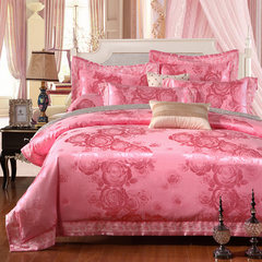 Satin Jacquard bedding, four sets of bedding products, 4 sets of home wedding bed, talin - Pink Jade 1.5m (5 ft) bed.