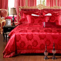 Satin Jacquard bedding, four piece bed set, 4 sets of home wedding bed, soulful rose - big red 1.5m (5 ft) bed.