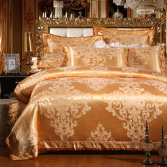 Satin Jacquard bedding, four piece bed set, 4 sets of home wedding bed, Capet golden yellow 1.5m (5 feet) bed.