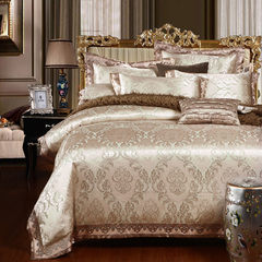 Satin Jacquard bedding, four piece bed set, 4 sets of home wedding bed, Bach Zijin 1.5m (5 feet) bed.
