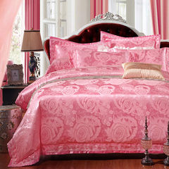 Satin Jacquard bedding, four piece bed set, 4 sets of home wedding bed, Vienna - shallow pink 1.5m (5 ft) bed.