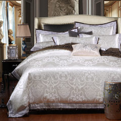 Satin Jacquard bedding, four piece bed set, 4 sets of home wedding bed, Eliza white 1.5m (5 ft) bed.